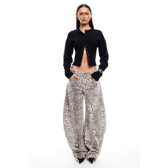 Lioness Denim - Lioness Faded Leopard Print Horseshoe Jeans Low Rise Curved Leg Denim Small